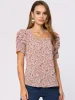 Floral Print Sweetheart Neck Short Sleeve Summer Blouse sold by Allegra K