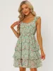 Floral Summer Tie Back Sweetheart Ruffle Layered Sleeveless Mini Dress Sundress sold by Allegra K