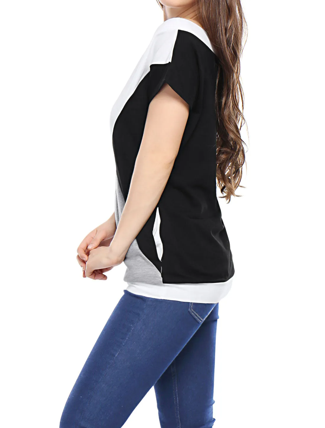 Boat Neck Short Sleeve Color Block Casual Tunic Batwing Top sold by Allegra K product image thumbnail 4
