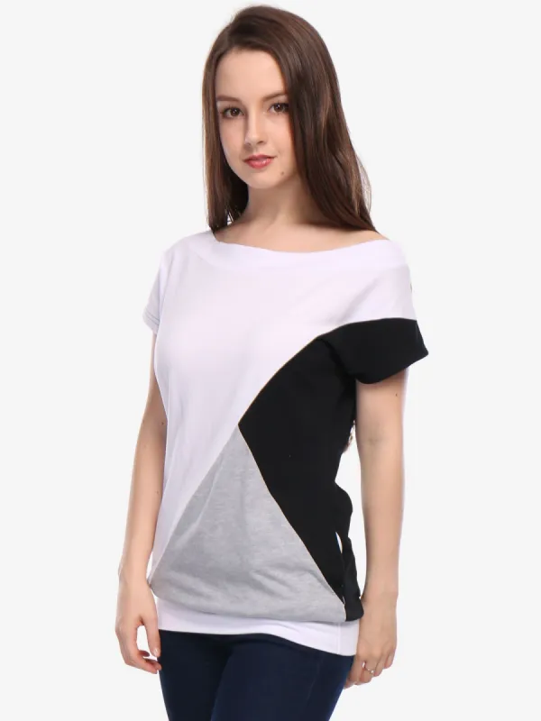 Boat Neck Short Sleeve Color Block Casual Tunic Batwing Top sold by Allegra K