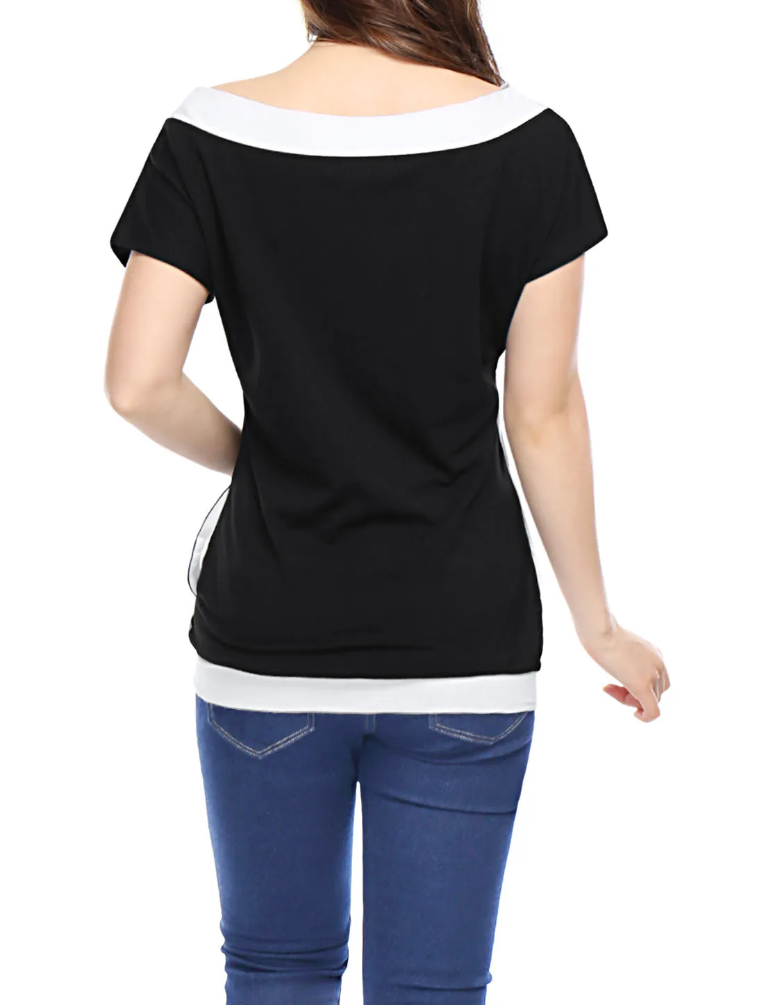 Boat Neck Short Sleeve Color Block Casual Tunic Batwing Top sold by Allegra K product image thumbnail 5