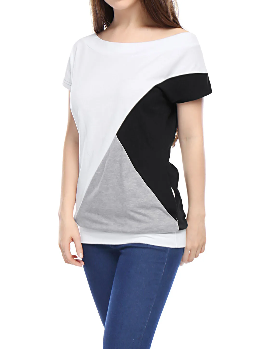 Boat Neck Short Sleeve Color Block Casual Tunic Batwing Top sold by Allegra K product image thumbnail 3
