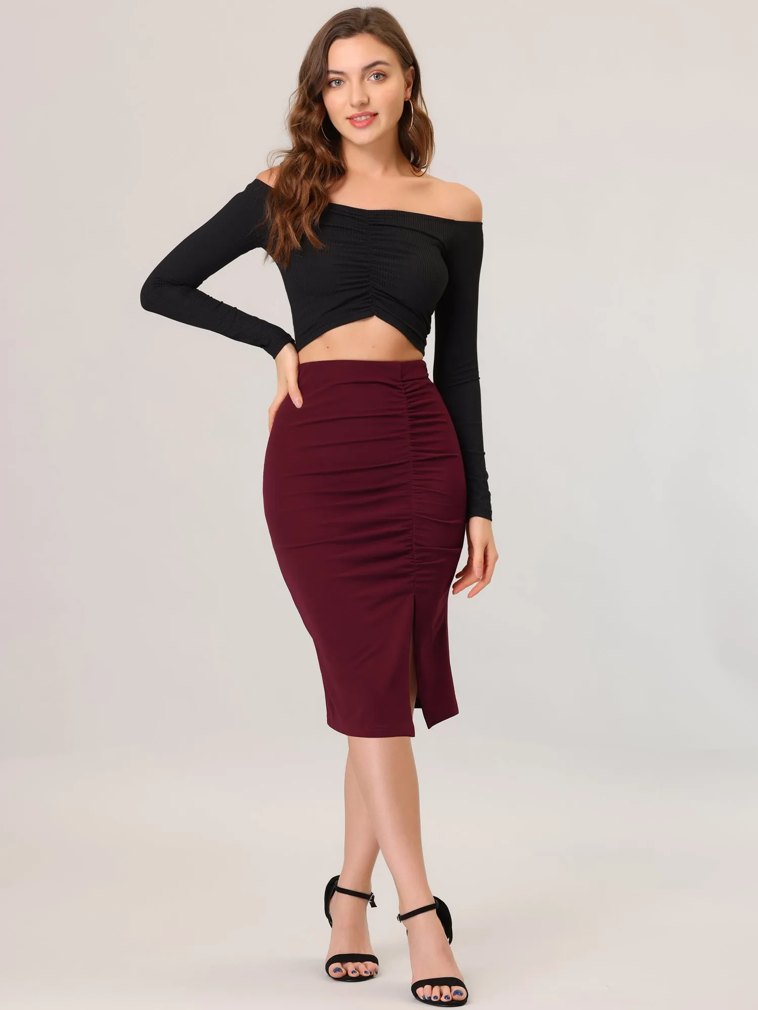 Business Stretchy Ruched Knee Length Pencil Skirt sold by Allegra K product image thumbnail 2