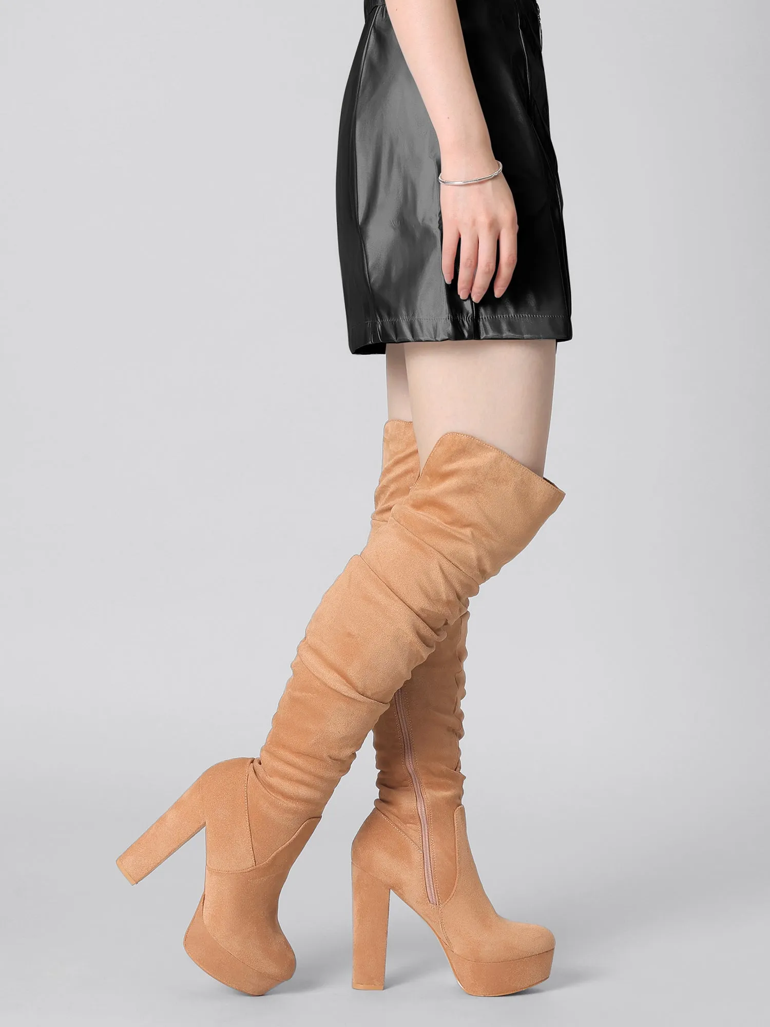 Round Toe Zipper V Shape Chunky Heel Over the Knee High Boots sold by Allegra K product image thumbnail 3
