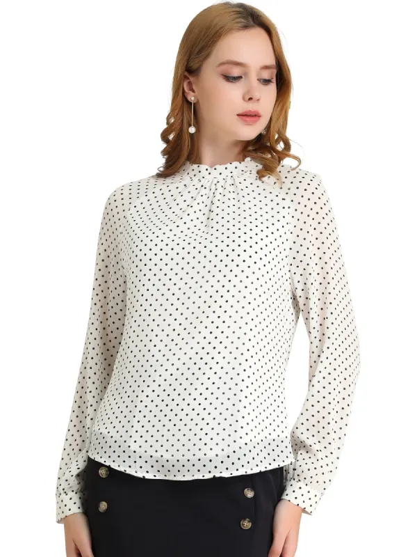 Women's High Collar Long Sleeve Blouse Polka Dots Chiffon Office Spring Top Shirt sold by Allegra K