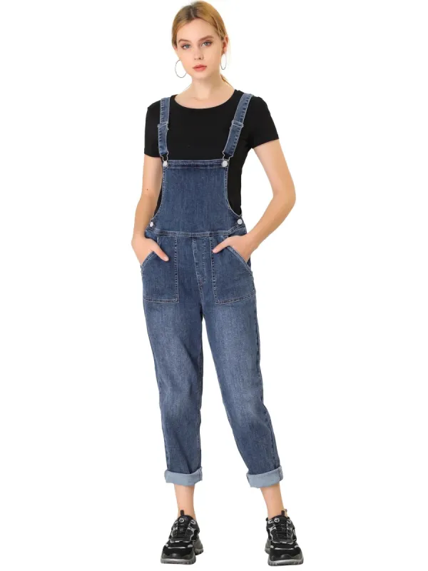 Women's Jean Stretch Skinny Pant Casual Overalls Denim Suspender Jumpsuit sold by Allegra K