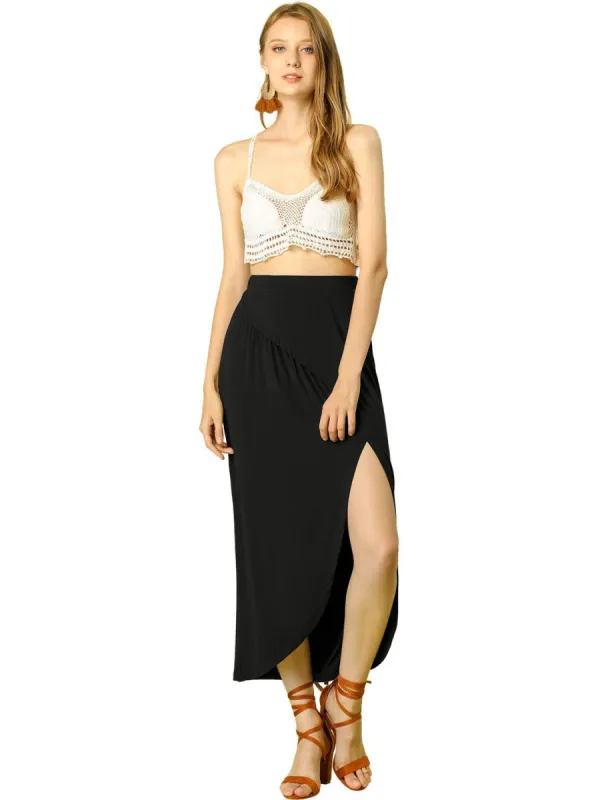 Women's Maxi Long Casual Elastic Waist Side Split Slit Asymmetrical Skirt sold by Allegra K