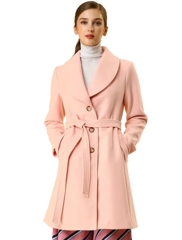 Women's Casual Cute Turn Down Collar Slim Single Breasted Belted Coat sold by Allegra K