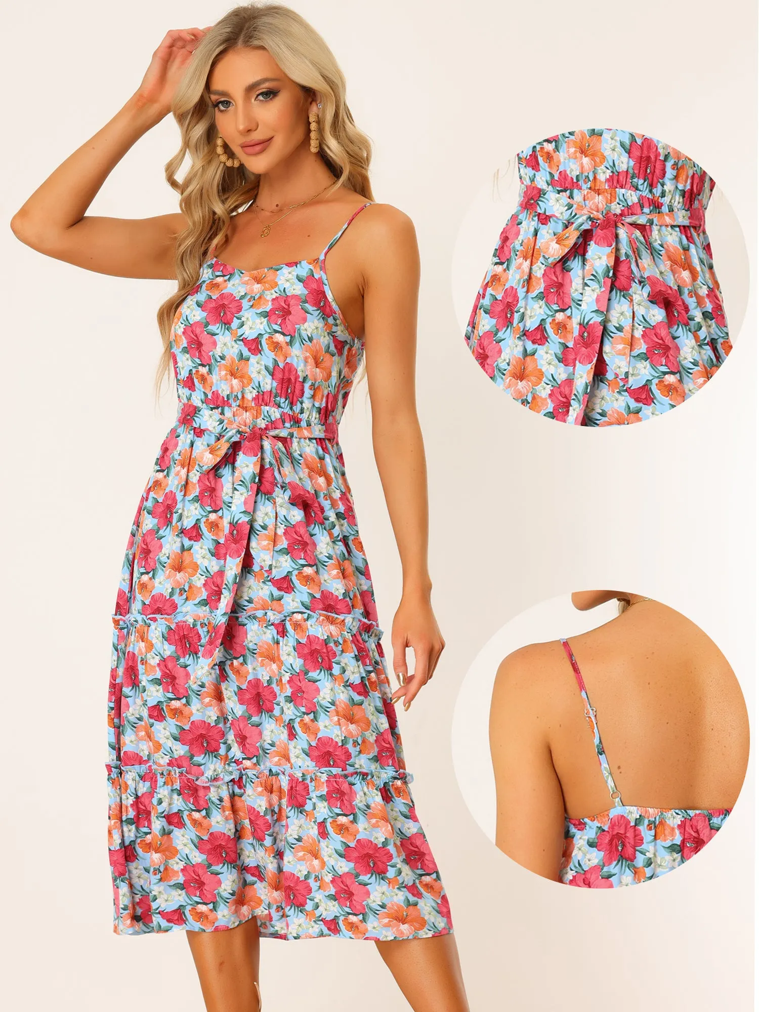 Sleeveless Long Floral Adjustable Spaghetti Strap Midi Boho Sundress sold by Allegra K product image thumbnail 2