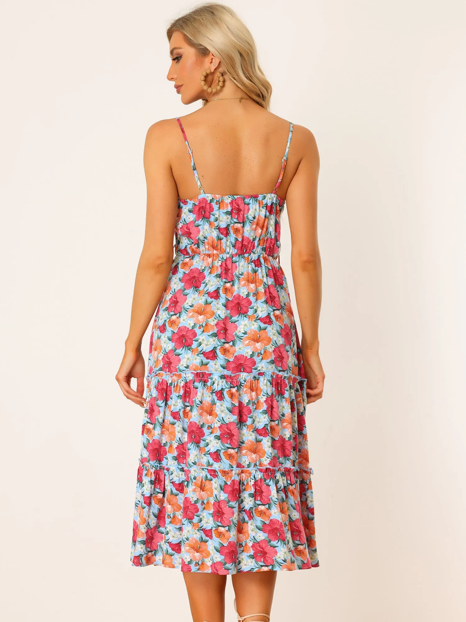 Sleeveless Long Floral Adjustable Spaghetti Strap Midi Boho Sundress sold by Allegra K product image thumbnail 3