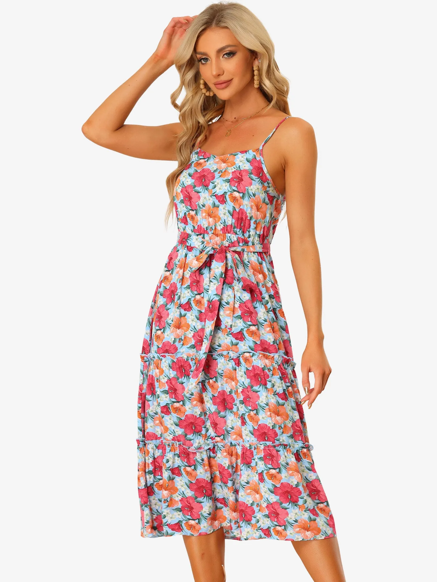 Sleeveless Long Floral Adjustable Spaghetti Strap Midi Boho Sundress sold by Allegra K