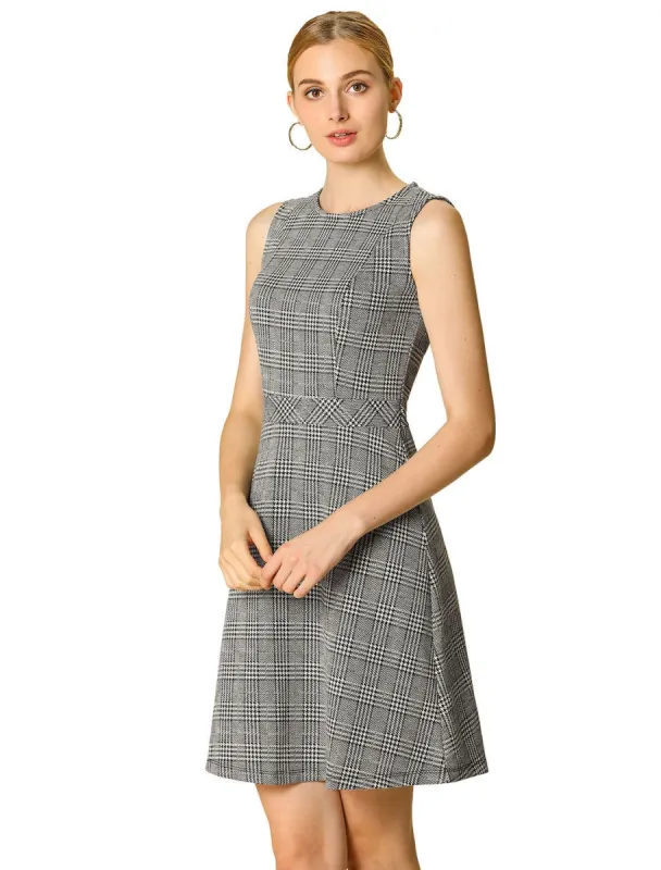 Houndstooth Plaid Sleeveless Knit Dress sold by Allegra K