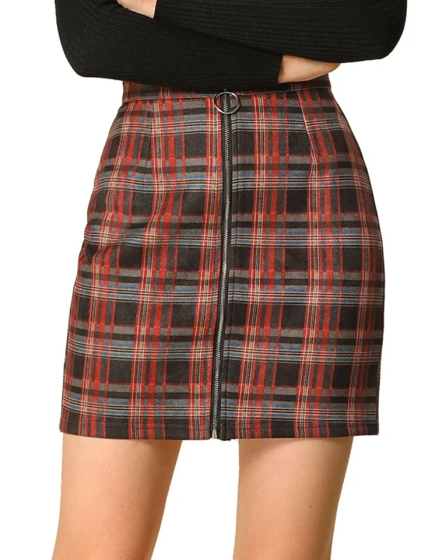 Women's Check Zip up Slim Fit Plaid Mini Skirt sold by Allegra K