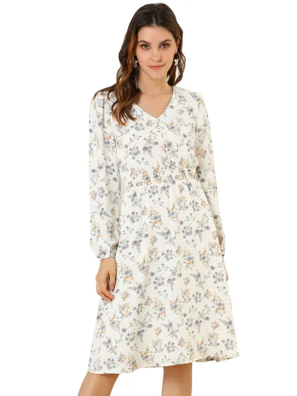 Allegra K Floral Print Flowy V-Neck Midi Dress sold by Allegra K