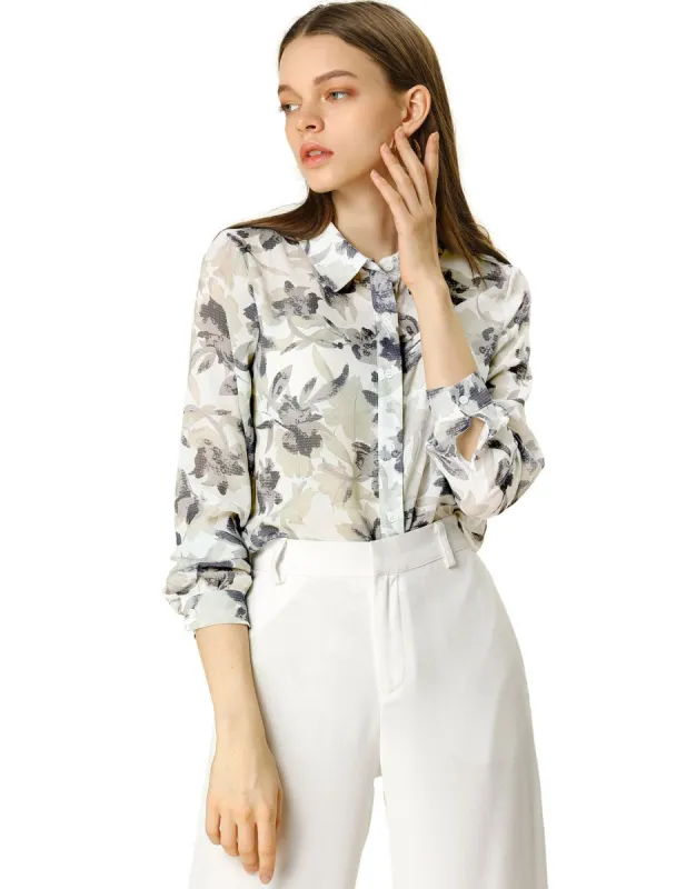Allegra K Floral Printed Button Down Shirts Long Sleeves Vintage Top sold by Allegra K