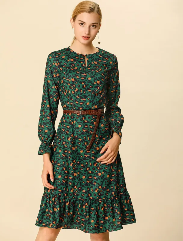 Allegra K Leopard Keyhole Neck Long Sleeve Dress sold by Allegra K