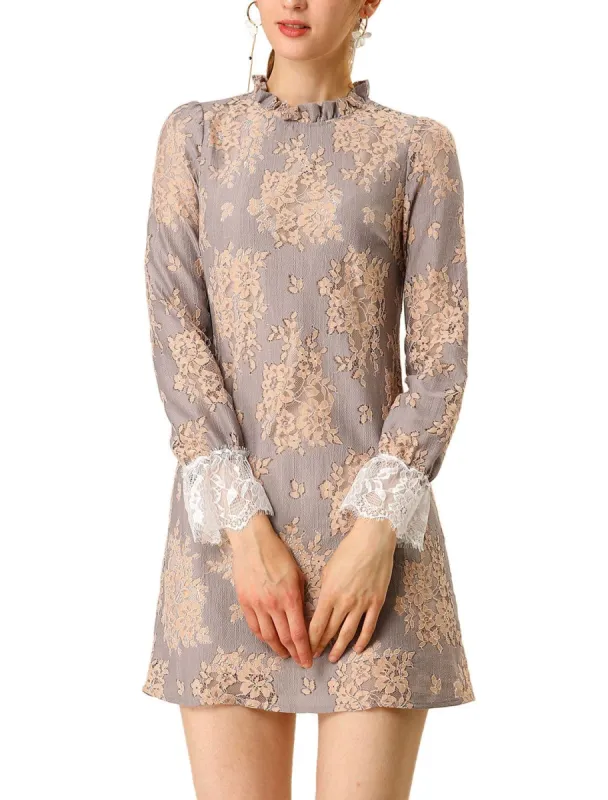 Allegra K Ruffle Crew Neck Crochet Floral Lace Dress sold by Allegra K