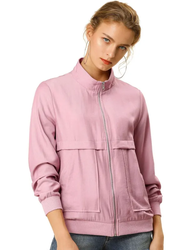 Allegra K Lightweight Ribbed Jacket with Stand Collar sold by Allegra K