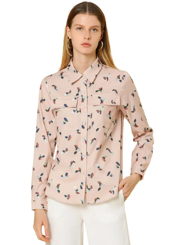 Allegra K Abstract Geometric Print Long Sleeves Point Collar Button Down Shirt with Chest Pockets sold by Allegra K
