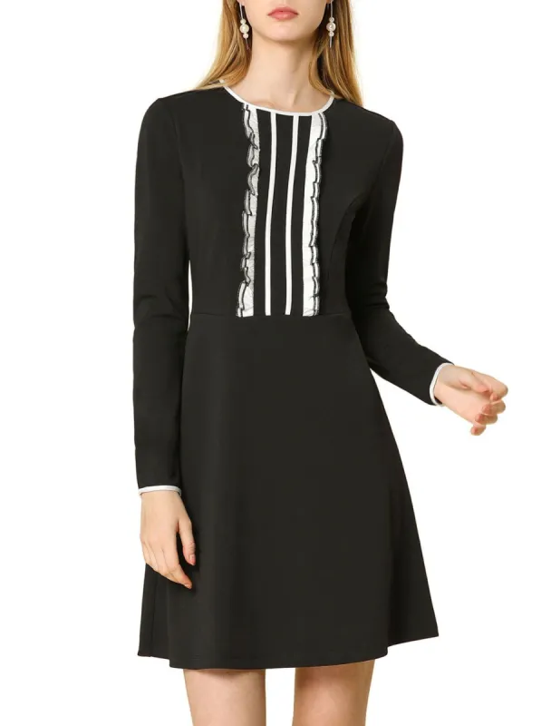 Allegra K Ruffles Contrast Piped Long Sleeves Dress sold by Allegra K