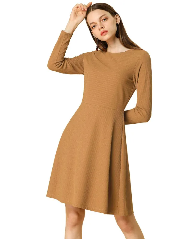 Allegra K Long Sleeves Round Neck Knitted A-line Dress sold by Allegra K