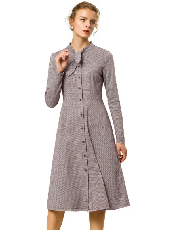 Allegra K Plaid Button Up Tie Neck Midi Dress sold by Allegra K