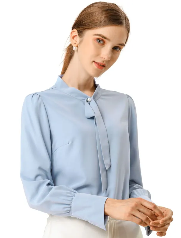 Allegra K Tie Neck Long Sleeve Chiffon Shirts Chiffon sold by Allegra K
