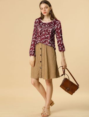 Peasant Tops Blouse Floral Long Sleeve Top sold by Allegra K