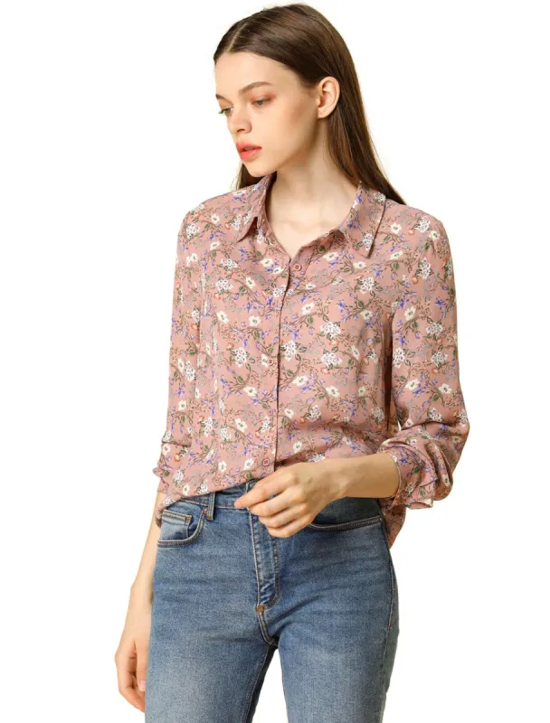Allegra K Long Sleeve Button Down Ditsy Floral Shirt sold by Allegra K