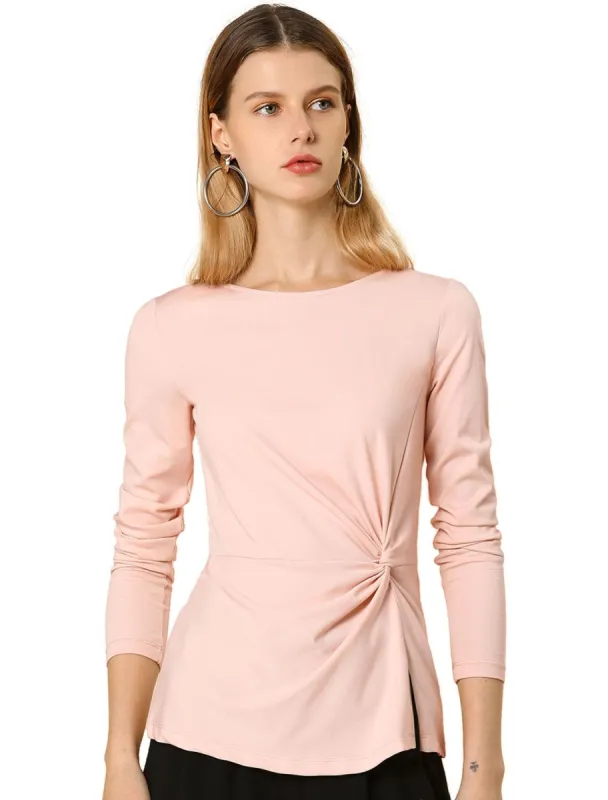 Round Neck Front Twist Tops Long Sleeve Shirt sold by Allegra K