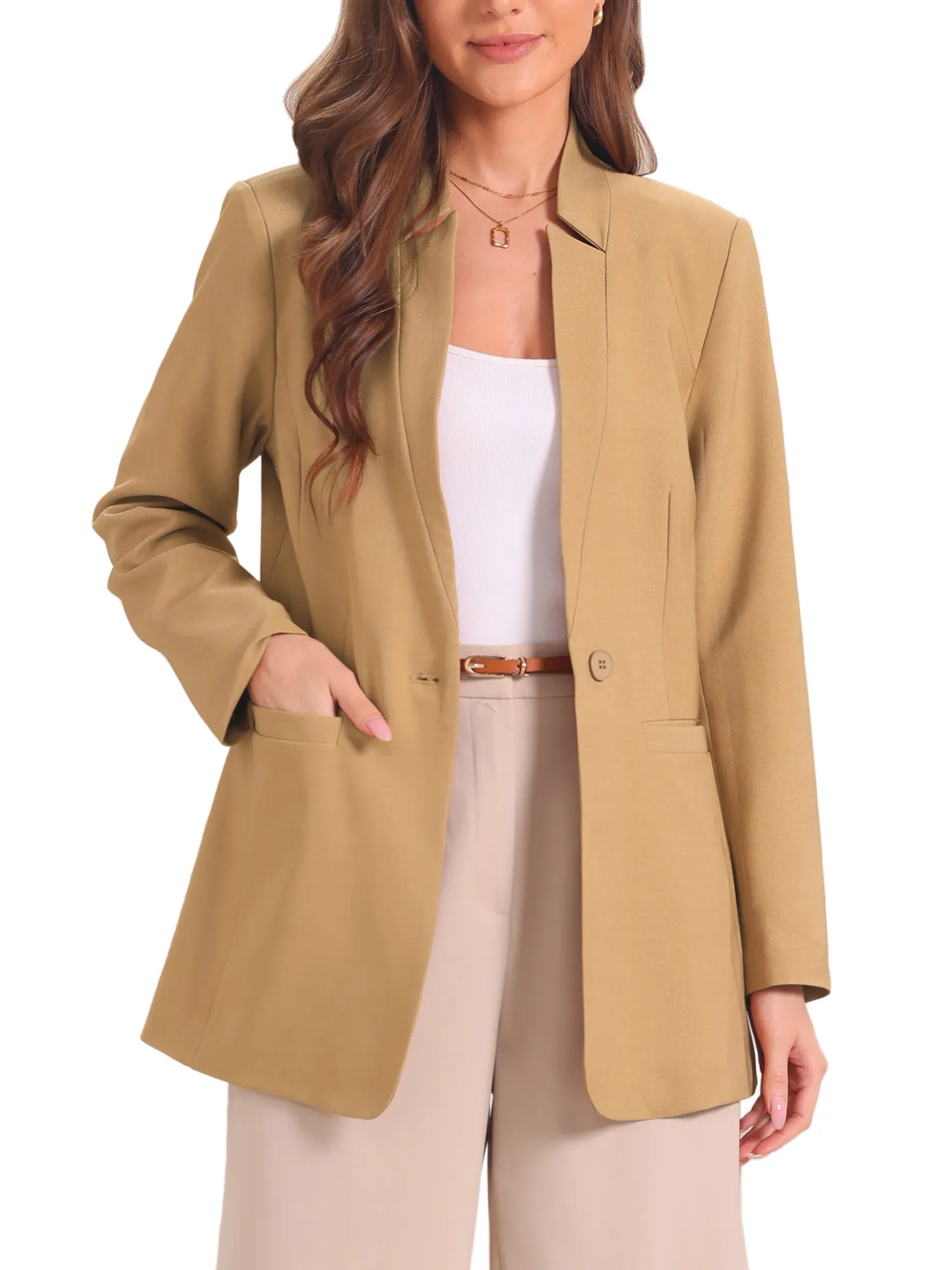 Work Office Lapel Long Sleeve Single Button Blazer sold by Allegra K product image thumbnail 5
