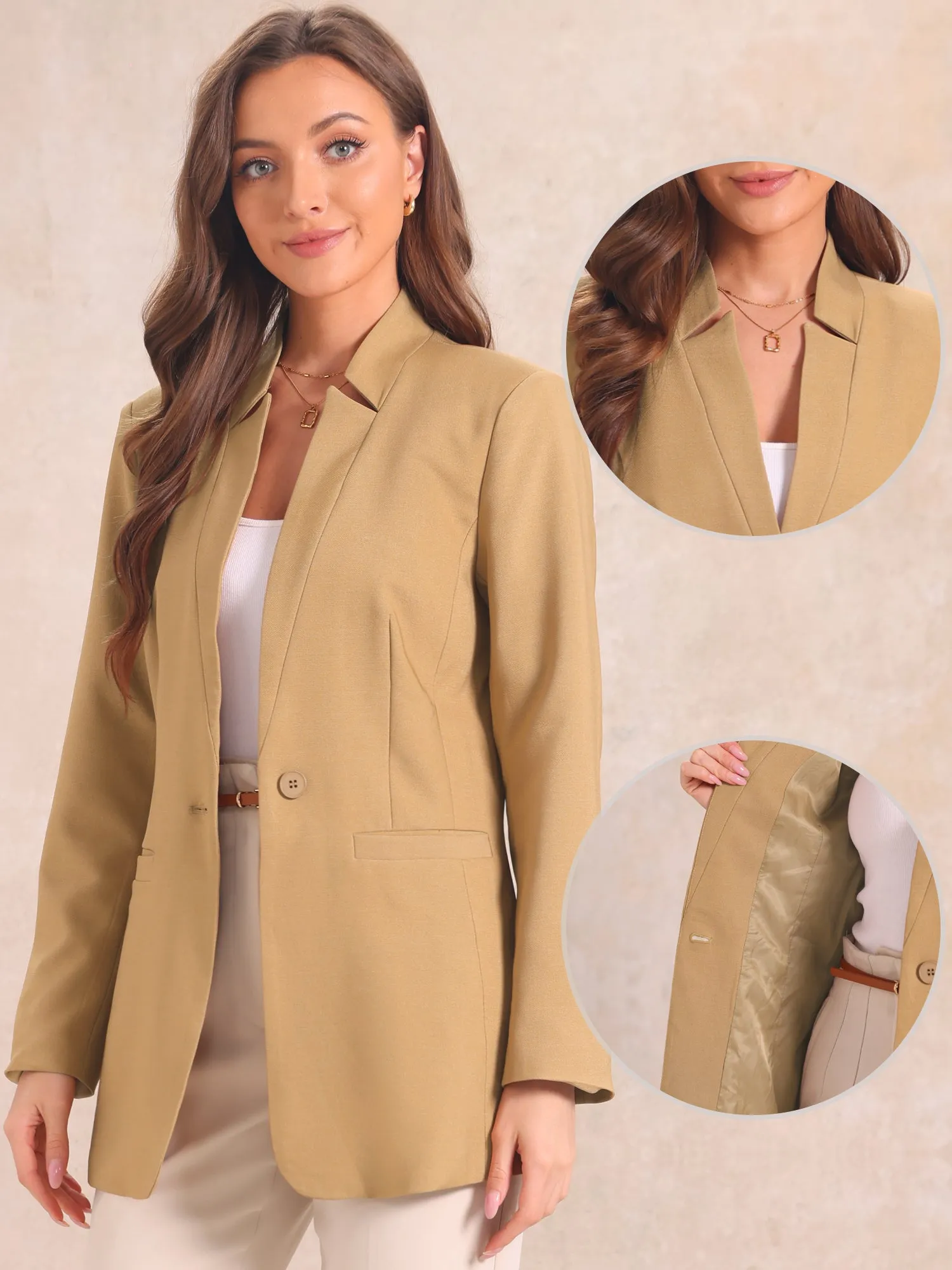Work Office Lapel Long Sleeve Single Button Blazer sold by Allegra K product image thumbnail 2