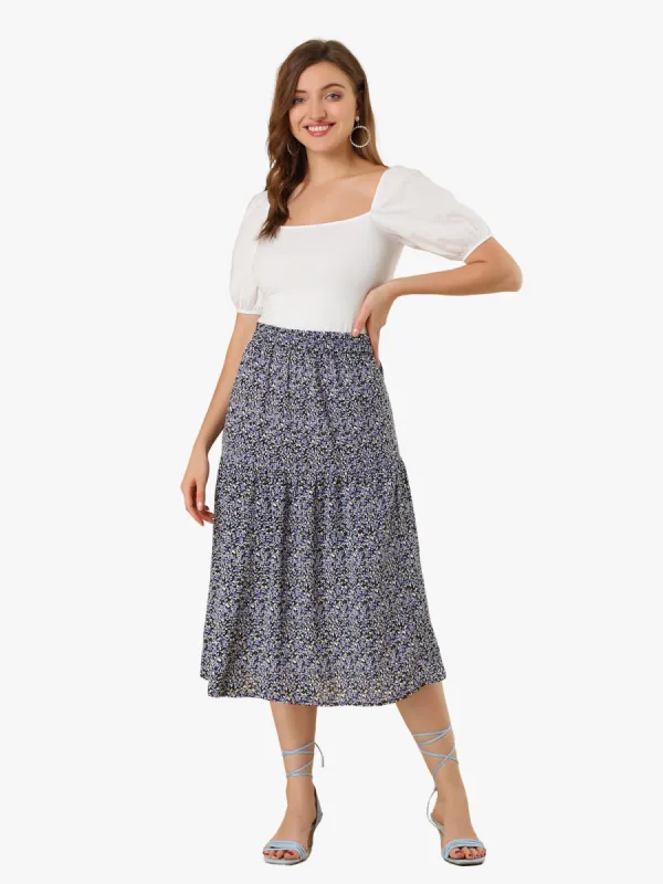 Vintage A-Line Elastic Waist Floral Flowy Midi Skirt sold by Allegra K