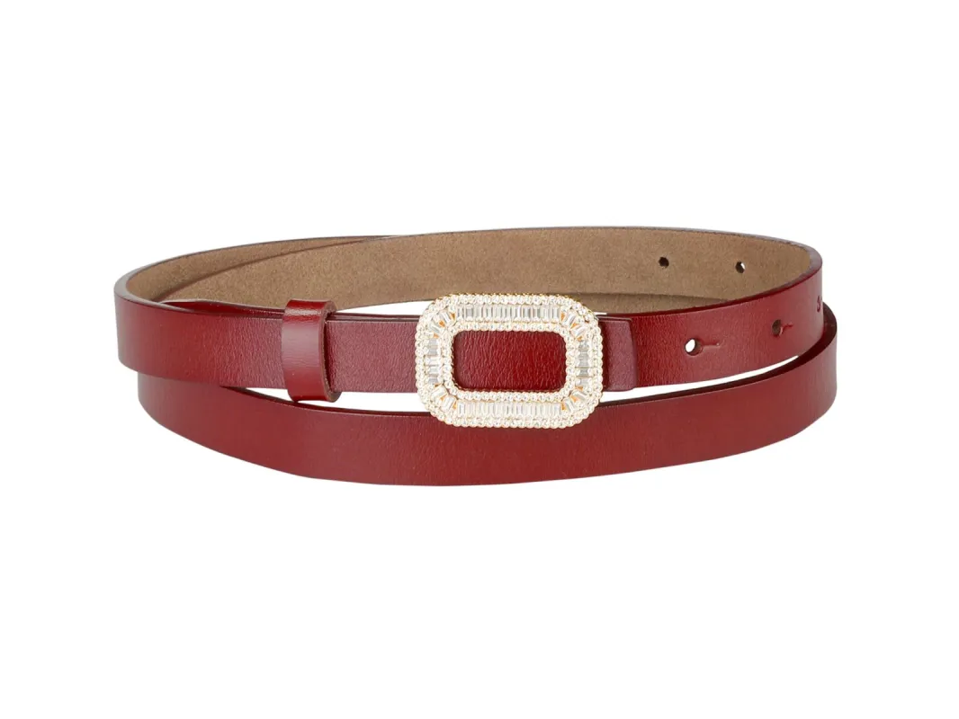 Skinny Faux Leather Belts for Women with Square Designer Buckle Waist Belt for Dress Pants sold by Allegra K