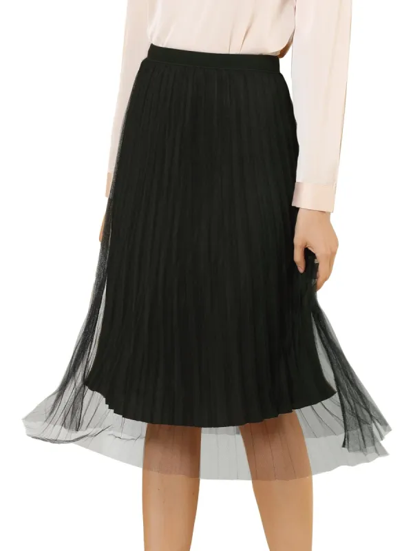 Women's Midi A-Line Tutu Tulle Elastic Waist Knee Length Skirt sold by Allegra K