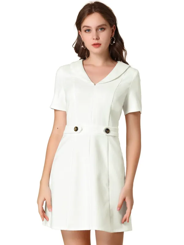 Women's Causal Button Decor Collar V Neck Short Sleeve Flare Dress sold by Allegra K