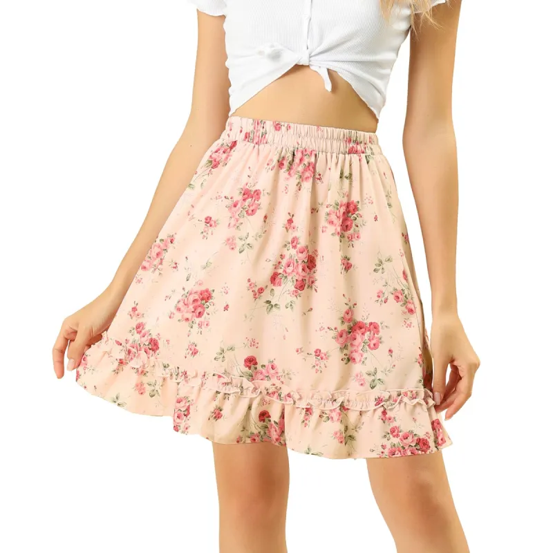 Women's Cute Mini Skirt Summer A-Line High Waisted Floral Ruffle Short Skirts sold by Allegra K