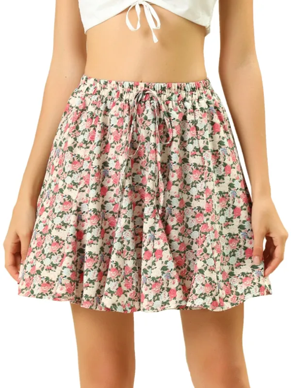 Women's Ruffle Mini Skirt Summer Floral Printed Pleated Skirts made by Allegra K