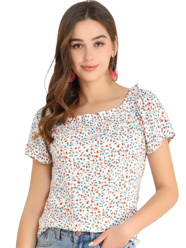Women's Casual Short Sleeve Blouse Summer Square Neck Floral Tops sold by Allegra K