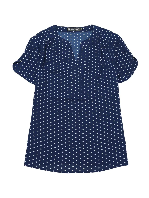 Women's Dots Printed V Neck Short Sleeve Work Office Blouse Top sold by Allegra K