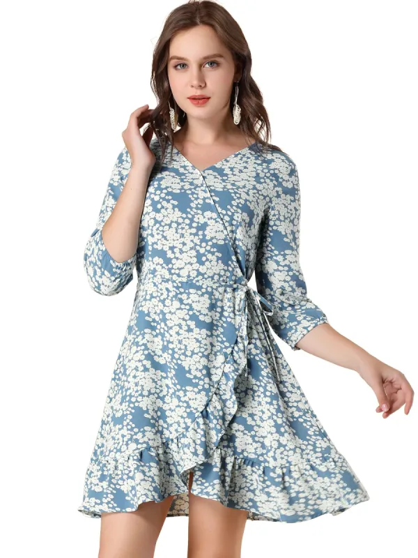Women's 3/4 Sleeves Floral Ruffle Hem Dress sold by Allegra K