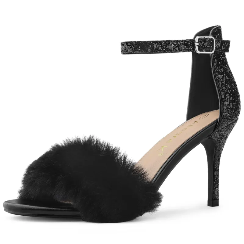Women's Glitter Faux Fur Stiletto Heel Sandals sold by Allegra K