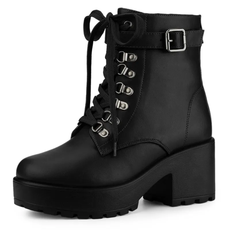Women's Zip Chunky Heel Platform Ankle Combat Boots sold by Allegra K