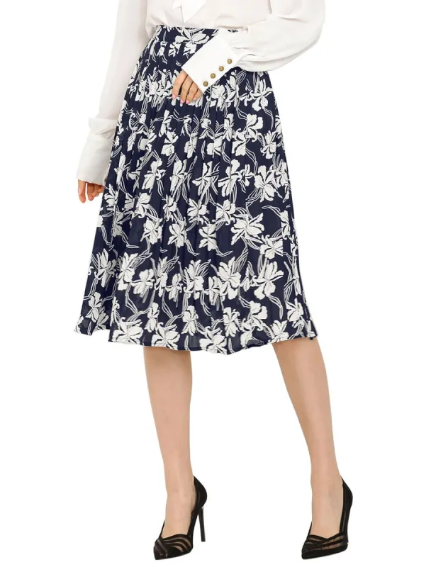Women's Floral Print Elastic Waist Office Midi Pleated Skirt sold by Allegra K