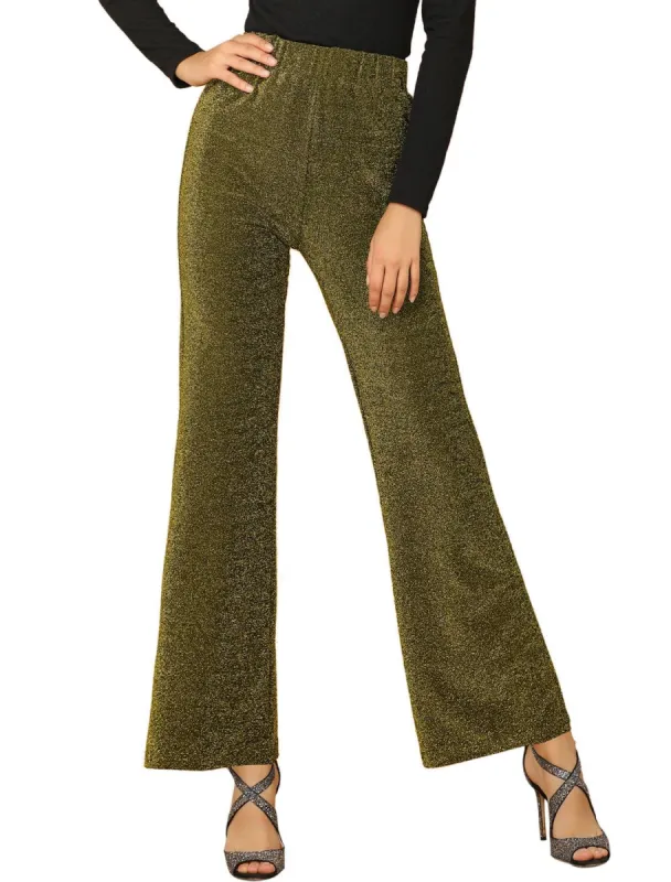 Women's Sparkle Metallic Glitter Gold Elastic Waist Knitted Pants sold by Allegra K