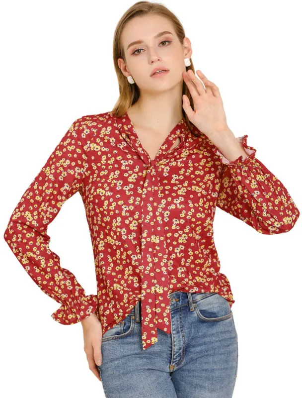 Women's Casual Floral Blouse Tie Neckline Raglan Long Sleeves Tops sold by Allegra K