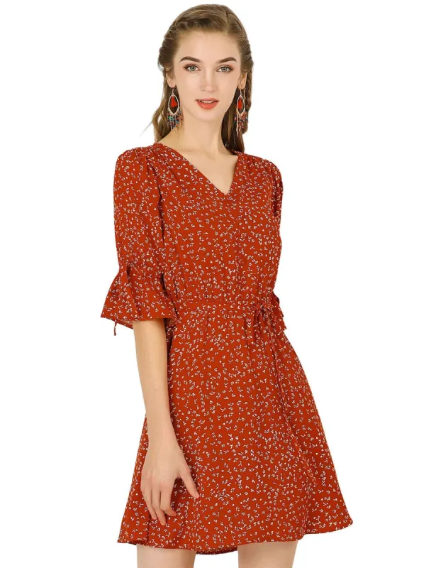 Women's V Neck Tie Waist A-line Floral Dress sold by Allegra K