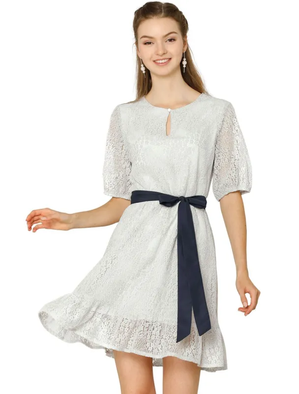 Women's Summer Lace Half Sleeves Tie Waist Flare A-Line Dress sold by Allegra K
