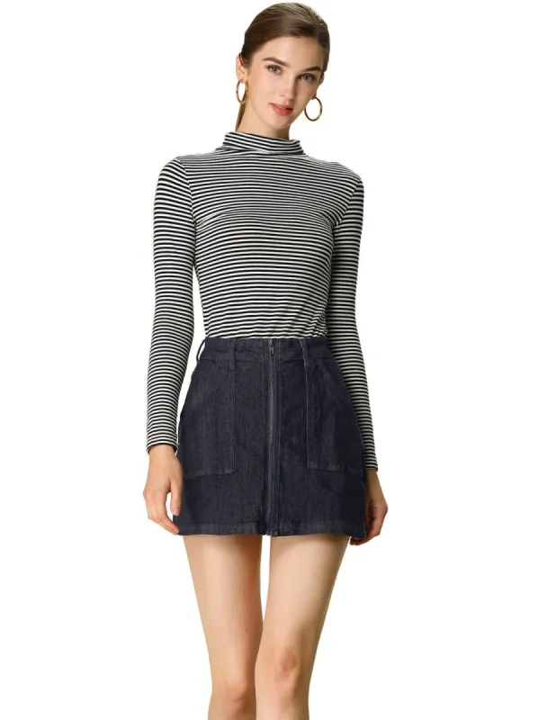 Women¡¯s Zipper Front Short Mini A-Line Denim Skirt with Pockets sold by Allegra K