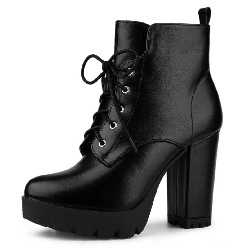 Women's Round Toe Chunky Heel Lace Up Platform Boots sold by Allegra K